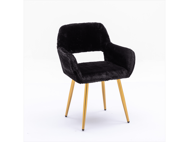  Fauteuil de table en fausse fourrure - 59x46x79 cm - fauteuil rembourré pieds métal effet bois - noir  - Conforama A