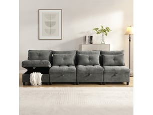 Canapé modulable 4 places convertible gris antique en chenille avec rangement