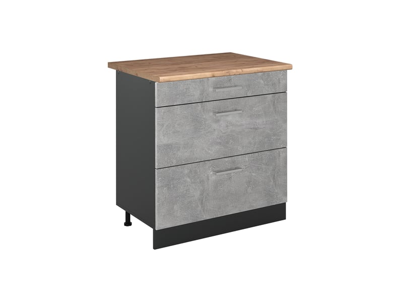  Vicco meuble cuisine, bétonanthracite, 80cm avec 3 tiroirs plan de travail chêne doré  - Conforama A