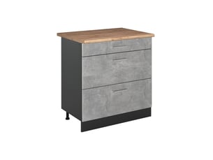 Vicco meuble cuisine, bétonanthracite, 80cm avec 3 tiroirs plan de travail chêne doré