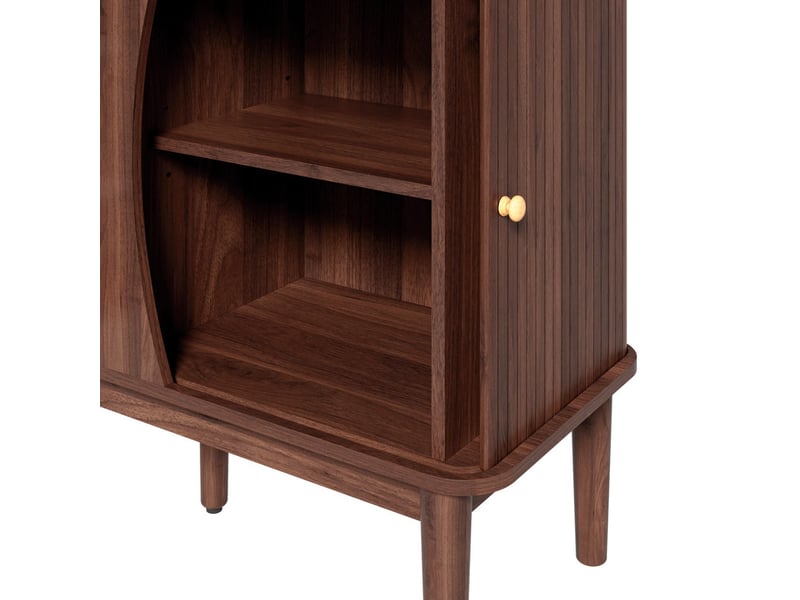  Commode 3 tiroirs et 2 portes coulissantes, 141 x 40 x 77 cm, cannage élégant, étagères ajustables et dessus arrondi, couleur noyer  - Conforama E