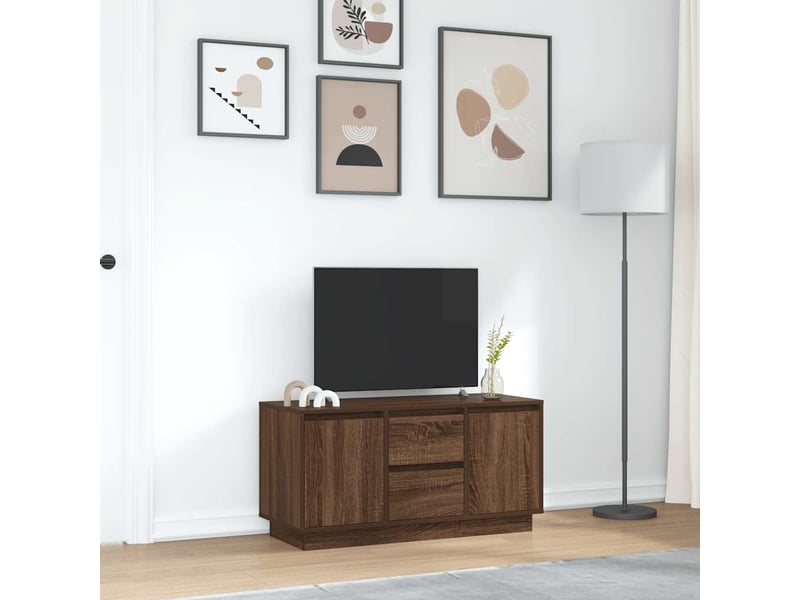  Meuble tv - banc tv - meuble de rangement avec lumières led chêne marron 100x41x50 cm  - Conforama D