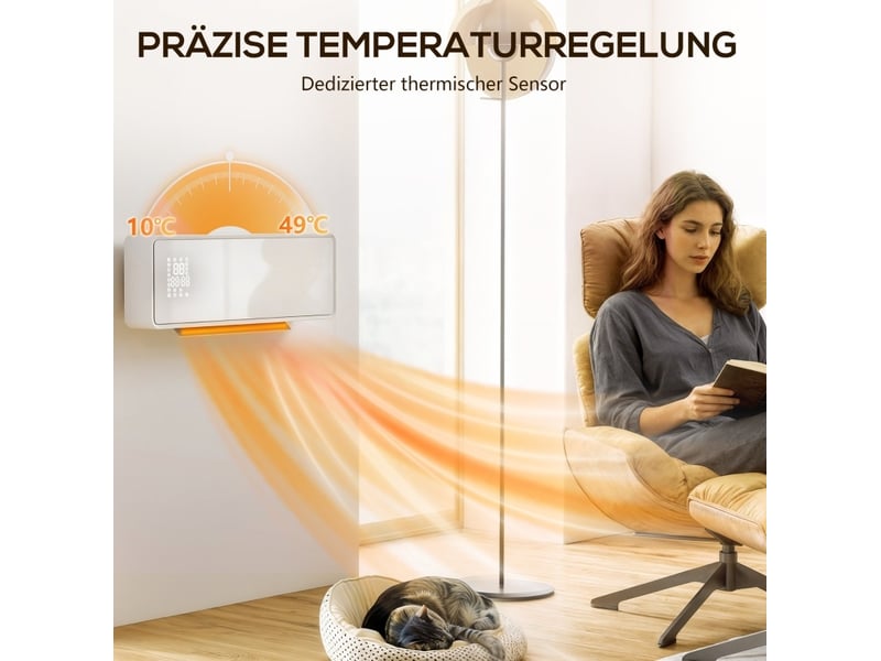  Radiateur soufflant mural 2000 w 54 x 18,7 x 12,3 cm blanc abs, thermostat, minuteur et télécommande  - Conforama D