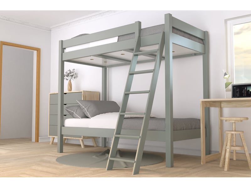  Lit superposé 2 places 80x190 échelle inclinée bois abc, gris SUPABCIN80-G - Conforama B