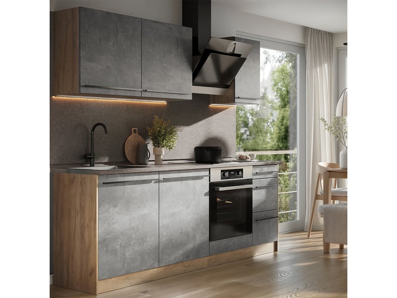  Vicco cuisine, bétonchêne doré, 220cm plan de travail marbre  - Conforama C