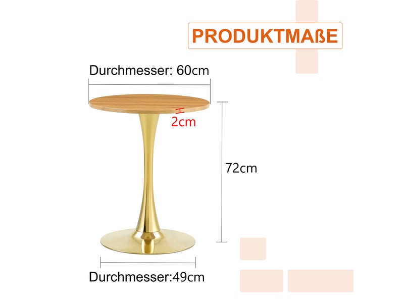  Table à manger ronde,60x60x72 cm,mdf,effet bois et métal doré  - Conforama C