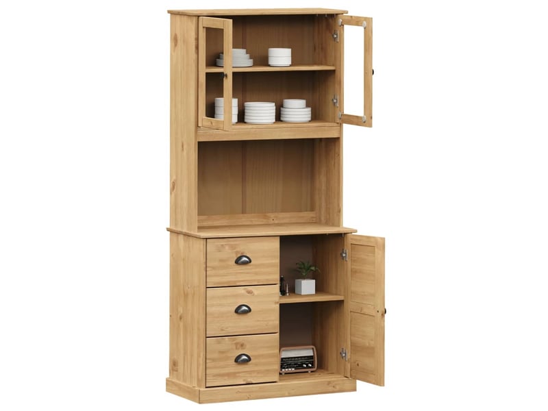 Buffet haut - bahut - meuble de rangement vigo 78x40x175 cm bois massif de pin - Conforama C