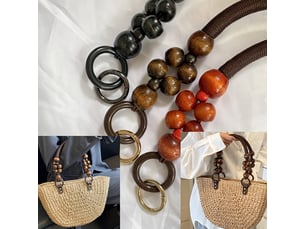 Paire de perles de bois avec corde de couleur vermillon, décoration artisanale
