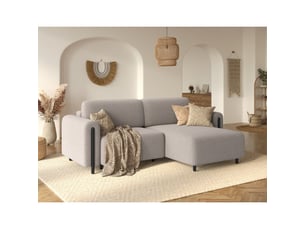 Canapé d'angle droit fixe <strong></strong> <strong></strong> 3 places Tissu beige avec coffre de rangement