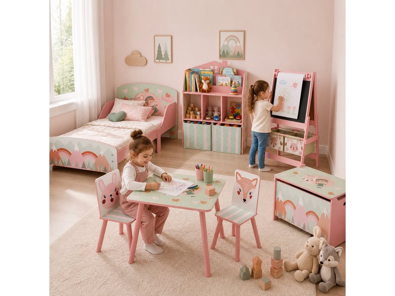  Lit pour enfant 3-6 ans avec barrières de sécurité et motifs sommier à lattes inclus - rose dim. 77 x 143 x 60 cm  - Conforama W