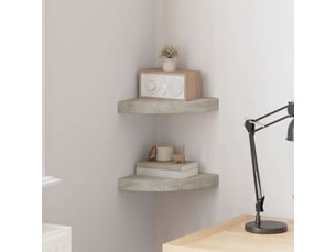 Lot de 2 étagères d'angle murales, étagères suspendues gris béton 25x25x3,8 cm mdf cf42781