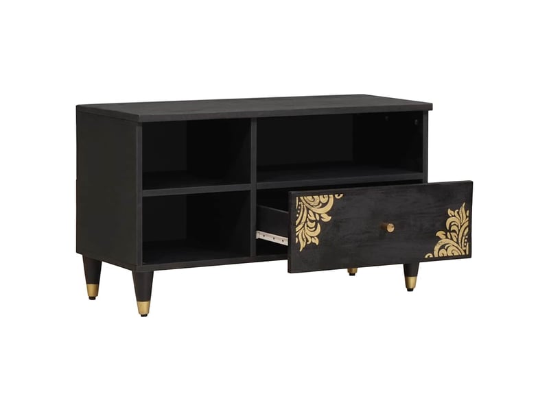  Meuble tv - banc tv - meuble de rangement noir 80 x 33 x 46 cm bois de mangue massif  - Conforama A
