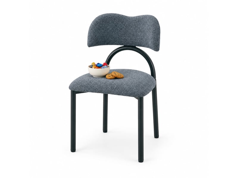 Chaises de salle à manger lot de 2 avec dossier incurvé rembourré - piètement métal, tissu bleu - Conforama A