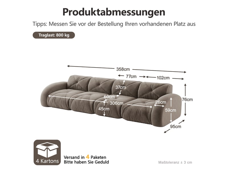 Canapé modulable, canapé 4 places – sans montage, en chenille, taupe, base antidérapante, sans cadre - Conforama D