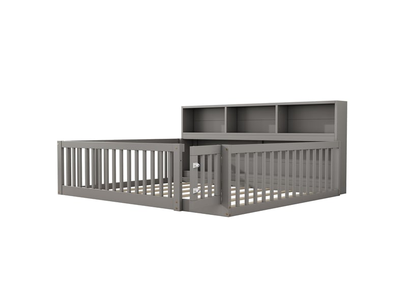  Banquette-lit 140x200 cm pin gris — étagères latérales et sommier inclus  - Conforama E
