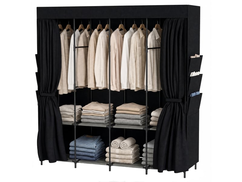  Armoire en tissu, anti-poussière, portable, 5 tringles, 170 x 45 x 167 cm, noire  - Conforama B
