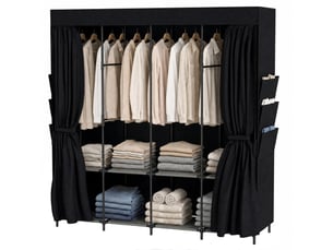 Armoire en tissu, anti-poussière, portable, 5 tringles, 170 x 45 x 167 cm, noire
