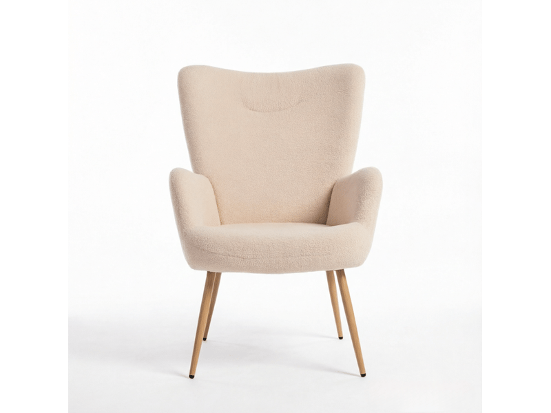 Fauteuil lounge à dossier haut avec accoudoirs intégrés et soutien ergonomique, en polyester beige, 71 × 74 × 97,5 cm - Conforama A
