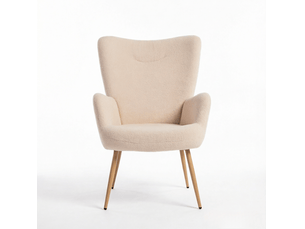 Fauteuil lounge à dossier haut avec accoudoirs intégrés et soutien ergonomique, en polyester beige, 71 × 74 × 97,5 cm