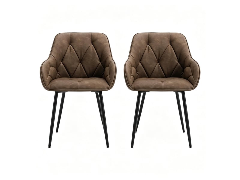  Lot de 2 chaises de salle à manger avec accoudoirs en similicuir marron foncé  - Conforama A