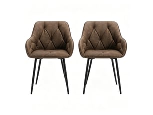 Lot de 2 chaises de salle à manger avec accoudoirs en similicuir marron foncé