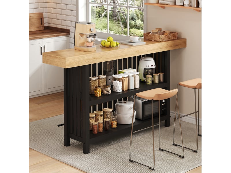 Table de bar 160x40x105 cm noire en mdf avec 2 étagères et repose-pieds - Conforama B