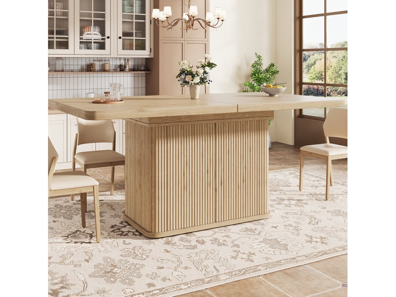  Table à manger extensible 140 à 180 cm effet bois clair avec rangement  - Conforama D