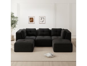 Canapé panoramique modulable 3 places velours côtelé noir – 297 x 177 x 69 cm