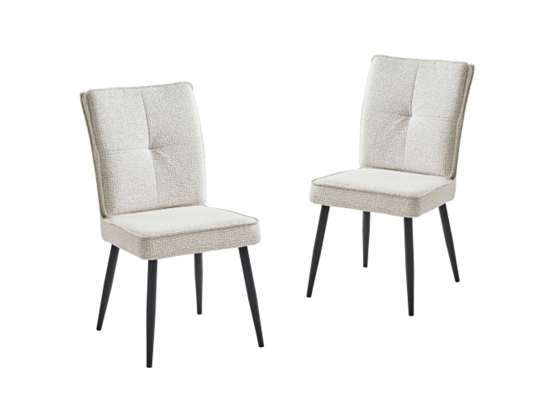  Lot de 2 chaises de salle à manger piètement métal, velours effet pied-de-coq crème pour salon et cuisine  - Conforama A