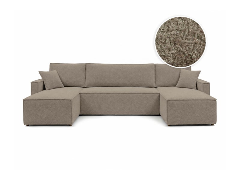  Farah - canapé d'angle panoramique convertible 6 places accoudoirs slim en tissu bouclettes texturées  - Conforama A
