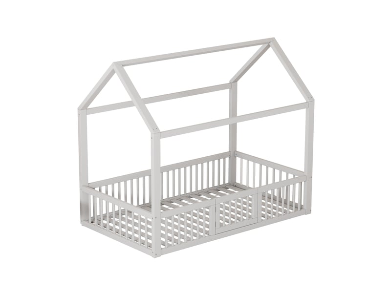  Lit cabane enfant 90x200 cm blanc avec barrières et portillon  - Conforama E