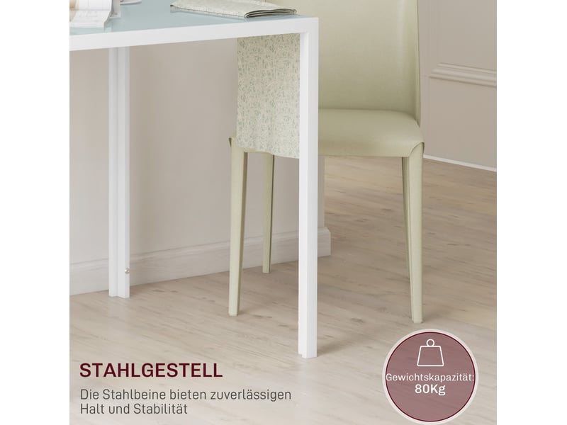  Table de salle à manger pour 4 personnes avec plateau en verre et cadre métal, pour cuisine, blanc, 75 × 75 × 75 cm  - Conforama E