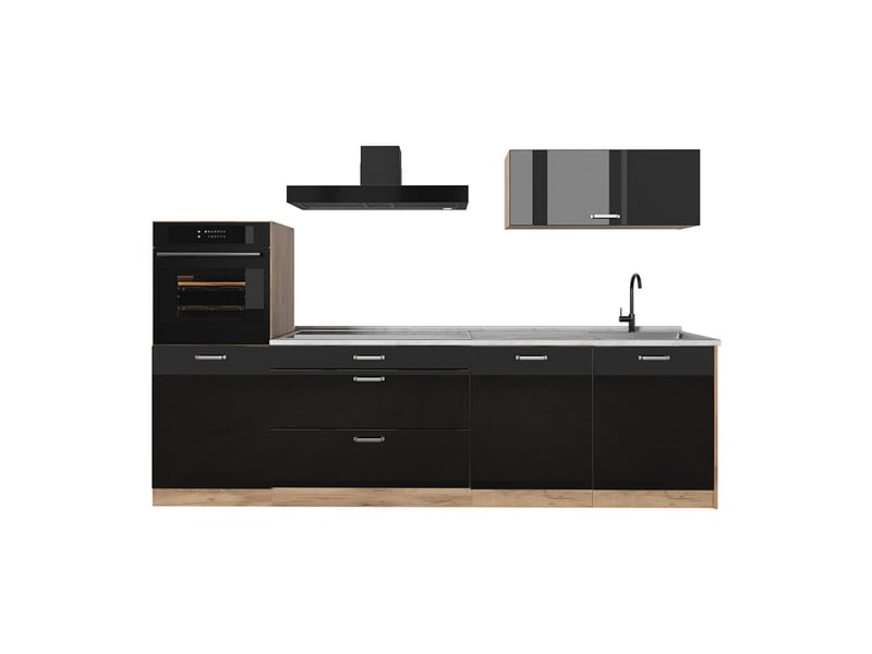 Vicco cuisine, noir haute brillancechêne doré, 280cm plan de travail marbre - Conforama A