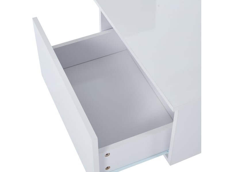  Table basse led blanche 100x50x35 cm avec 2 tiroirs de rangement, table de salon moderne haute brillance et plateau en acrylique  - Conforama D