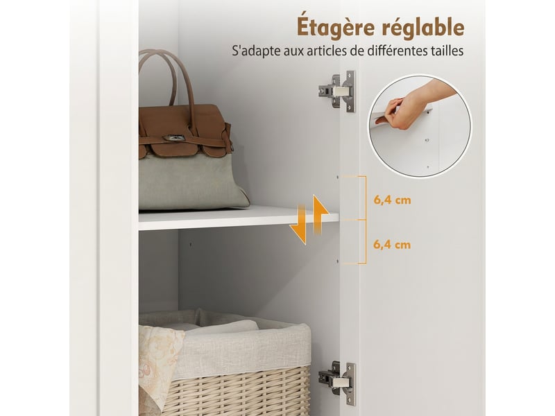  Armoire chambre penderie avec 4 portes, 3 tiroirs, 120 x 50 x 176,5 cm, barre de suspension et étagère réglable, blanc  - Conforama E