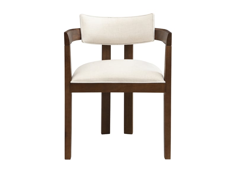  Lot de 2 chaises de salle à manger 60,5x57,5x78,5 cm, style traditionnel, accoudoirs, pour salon, bois, tissu lin, noyer  - Conforama A