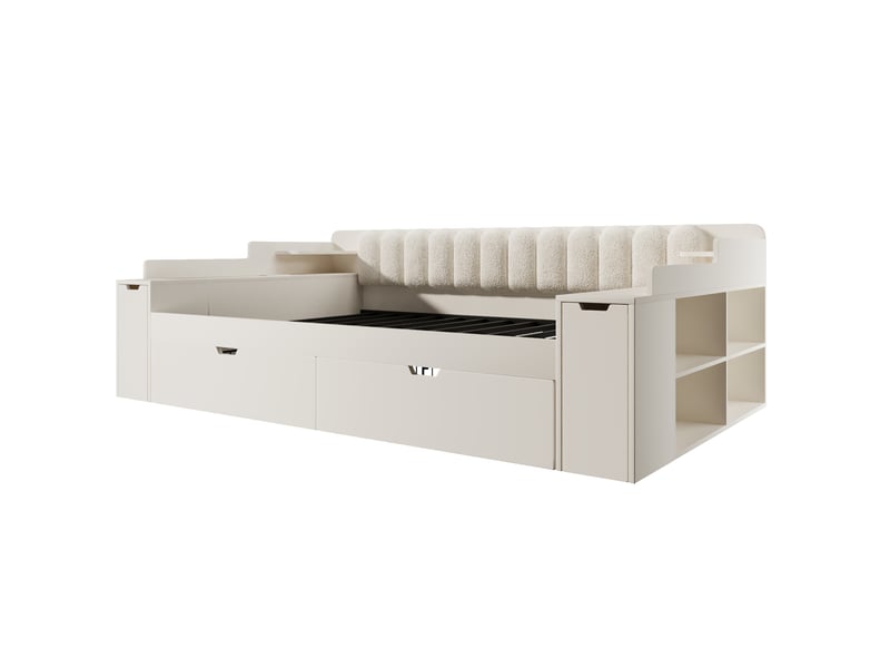  Lit banquette 140x190 cm avec tiroirs et chargeurs usb, blanc, sans matelas  - Conforama E