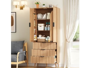 Armoire de cuisine 2 portes et 3 tiroirs 75x35x180 cm en mdf naturel