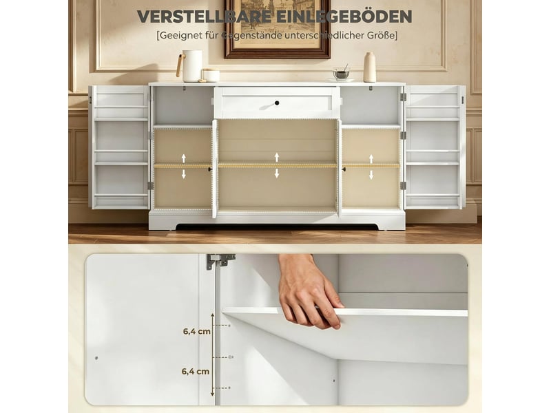  Buffet de cuisine 140x40x80 cm - blanc - 4 portes a fermeture douce, tiroir et etageres reglables internes  - Conforama E