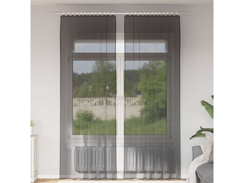  Lot de 2 rideaux en voile, voilages avec passe-tringles noir cf44476  - Conforama B