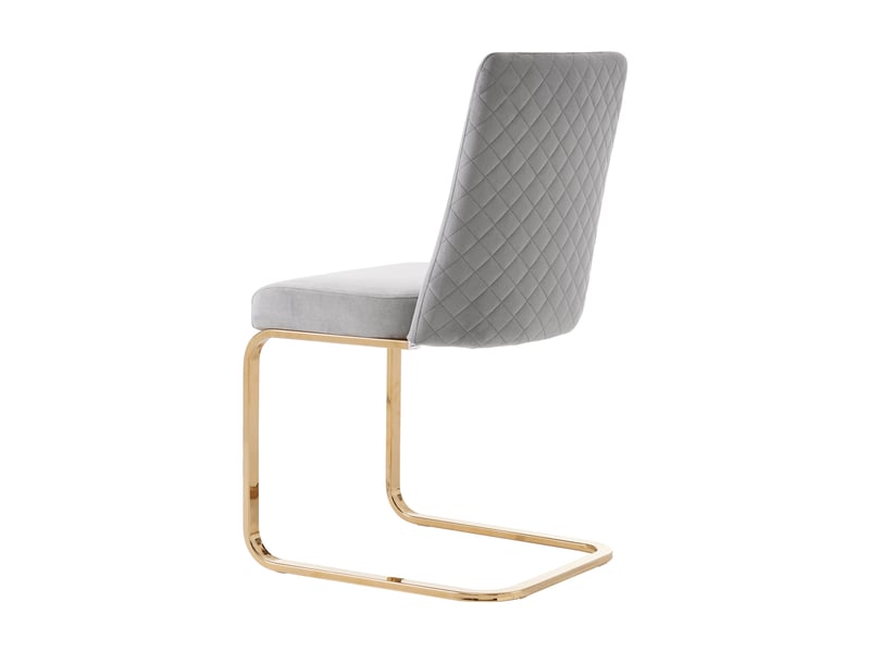  Lot de 2 chaises salle à manger 52x45x88 cm en velours gris et pieds de métal doré, dossier losange, style contemporain  - Conforama E