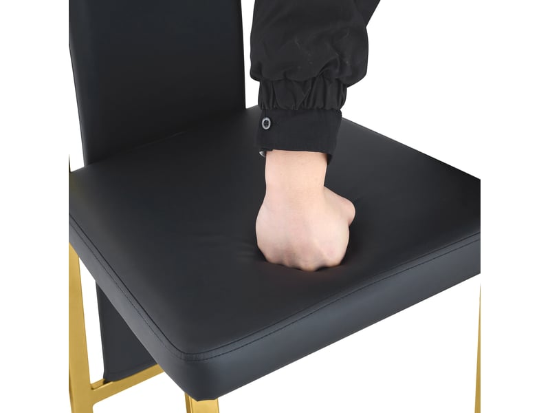  Lot de 4 chaises de salle à manger 109 cm, métal doré, chaise cuisine, dossier courbé, assise confort, moderne, pu noir  - Conforama E