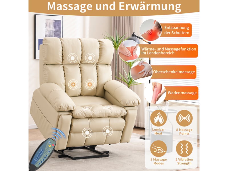  Fauteuil relax électrique,109x107x109 cm,avec aide au lever et massage,beige  - Conforama D
