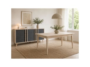 Salle à manger complète malmo avec table 6 places 160 cm et buffet 165 cm – chêne clair et gris