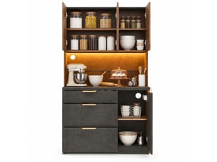 Buffet haut 4 portes 3 tiroirs led avec prises 100 x 40 x 180 cm evryae