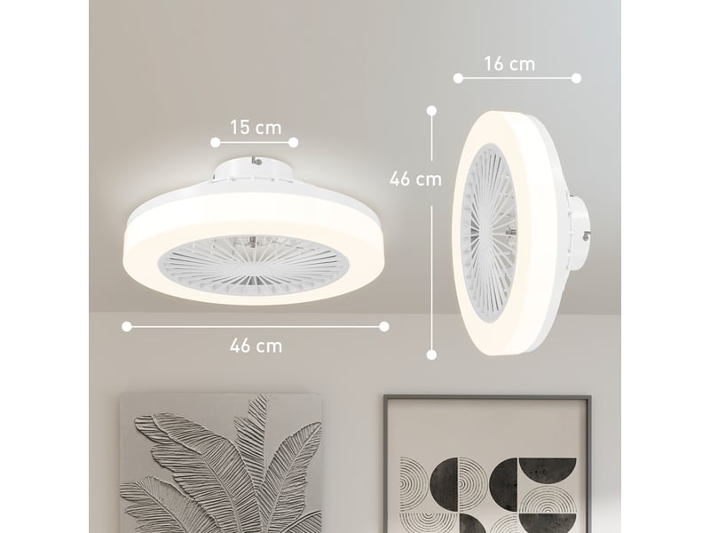  Ventilateur de plafond avec lumière et télécommande 6 vitesses, minuterie, luminosité réglable, blanc  - Conforama E