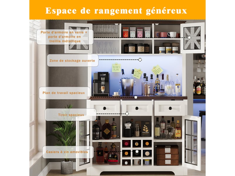  Meuble de cuisine muvano, buffet haut blanc avec éclairage led, 120 x 40 x 180 cm  - Conforama R