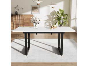 Table à manger extensible 140180 x 80 x 75 cm, blanc et noir, mdf et métal