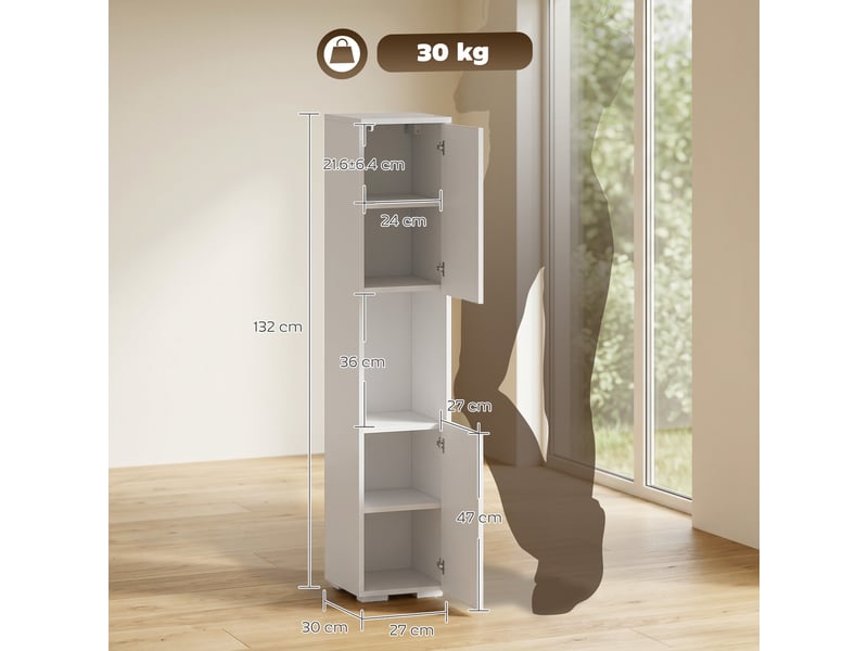  Meuble tv étroit avec 5 étagères réglables, blanc  - Conforama E