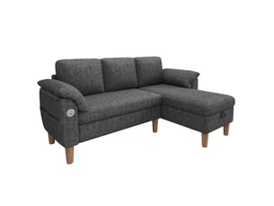 Canapé d'angle gauche fixe <strong></strong> <strong></strong> 3 places Tissu gris avec coffre de rangement
